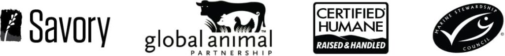 Savory, Global Animal Partnership, Certified Humane Raised and Handled, Marine Partnership Council logos